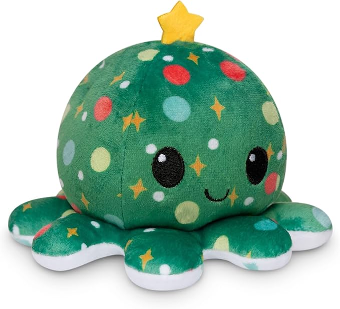 TeeTurtle - The Original Reversible Octopus Plushie - Christmas Trees + Ornaments - Cute Sensory Fidget Stuffed Animals That Show Your Mood