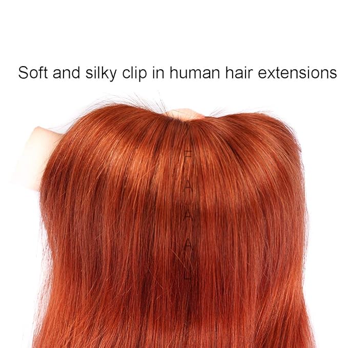 20" Clip in Human Hair Extensions Full Head 180g 7 Pieces 16 Clips Copper Red Double Weft Brazilian Real Remy Hair Extensions Thick Straight Silky (20" 180g, #350)