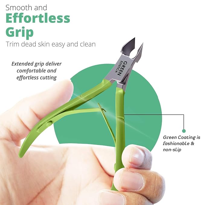 Professional Cuticle Trimmer with Cuticle Pusher Nail Cuticle Remover Nipper Silver Stainless Steel Sharp Blades Manicure Tools with Double Spring Nail Care Pedicure Nail Tools Home Spa (Green)