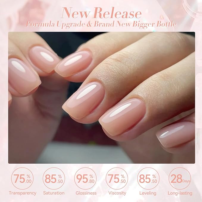 Born Pretty Jelly Gel Nail Polish Jelly Nude Gel Polish Sheer Translucent Skin Stone Natural Soak Off Hema-Free Gel Polish Nail Art DIY 15ML