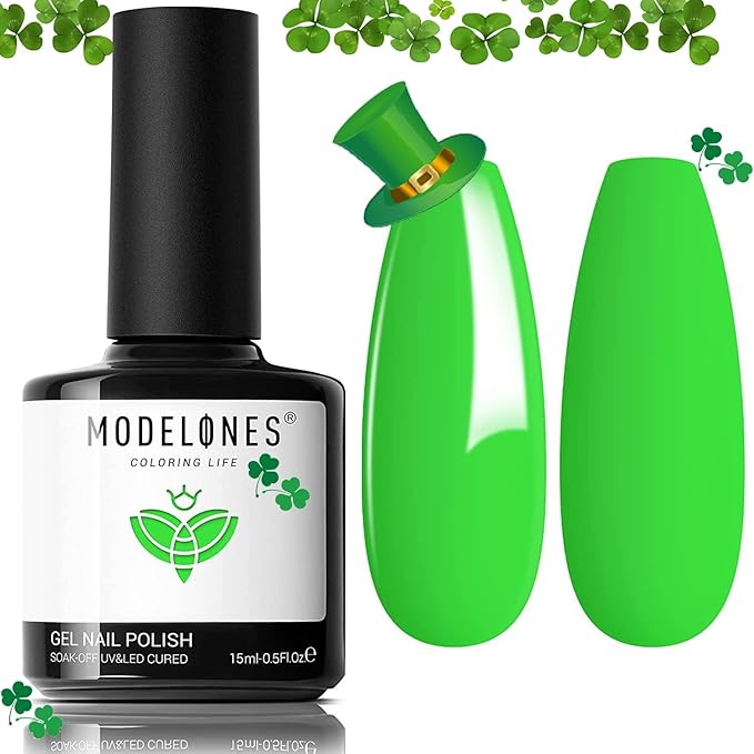 modelones Green Gel Nail Polish, 1 Pcs 15 ML Bright Green Summer Gel Polish Soak Off U V LED Spring Nail Polish Nail Art Starter Manicure Salon DIY at Home