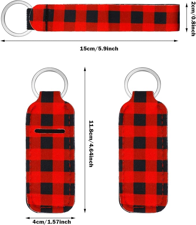 Patelai 20 Pcs Christmas Lipstick Holder Keychains Set Include 10 Buffalo Plaid Lipstick Lip Balm Holder Keychains Bulk10 Wristlet Lanyards for Purse Backpack Christmas Gift