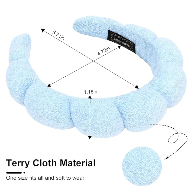 3 Pack Hairband for Washing Face, Skincare Headbands Makeup Headband Sponge Face Wash Headbands, Terry Cloth Headbands Puffy Hair Band for Women, One Size, 3 Count (Pack of 1)