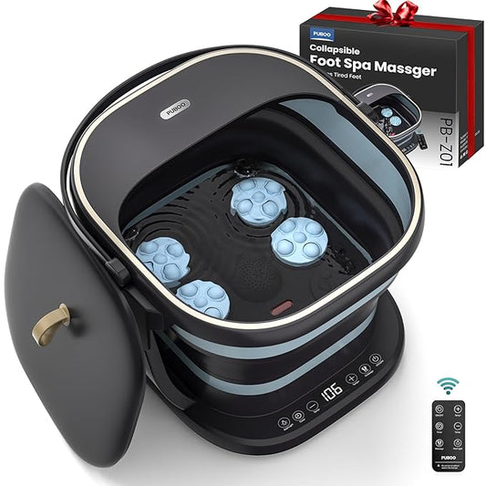 Puboo Collapsible Foot Spa Bath Massager with Heat, 95-115°F Precise Temp Control, Motorized Massage Rollers, Heated Foot Bath Soak Tub, Fits US Men’s Size 11, Gift for Christmas, Thanksgiving
