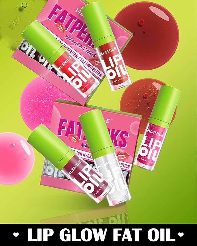 4 Colors Lip Oil Lip Glaze Set,Hydrating Tinted Plumping Lip Gloss,Shiny Glow Reviver Lip Care Oil,Longlasting Non-sticky Transparent Lip Oil, Christmas Makeup Gift Kit for Women Girl-SetB