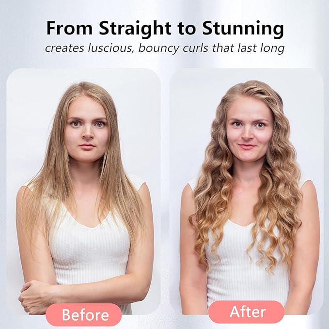 1 Inch Long Barrel Digital Ceramic Curling Wand with Auto Shut Off and Dual Voltage for All Hair Types - Fast Even Heat Up