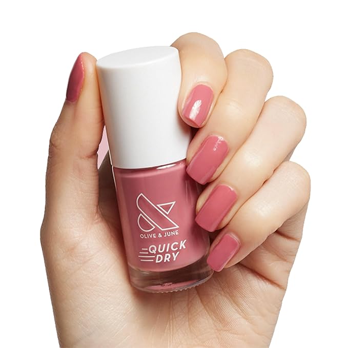 Olive & June Quick Dry Nail Polish | Instant, Fast-Drying, Smudgeproof Color | 15-free, Vegan, Cruelty-Free Formula | Lasts up to 5 Days | Salon-Quality Manicure, Pedicure at Home | Primrose Rosy Pink