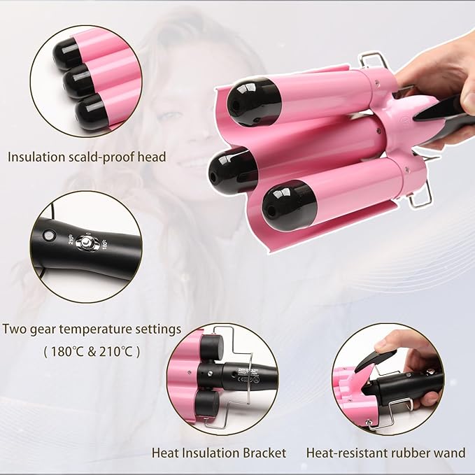 3 Barrel Curling Iron Jumbo 1.25 inch (32mm) Hair Curling Wand Crimper Instant Heating Adjustable Hair Curler with 2 Temperature Control
