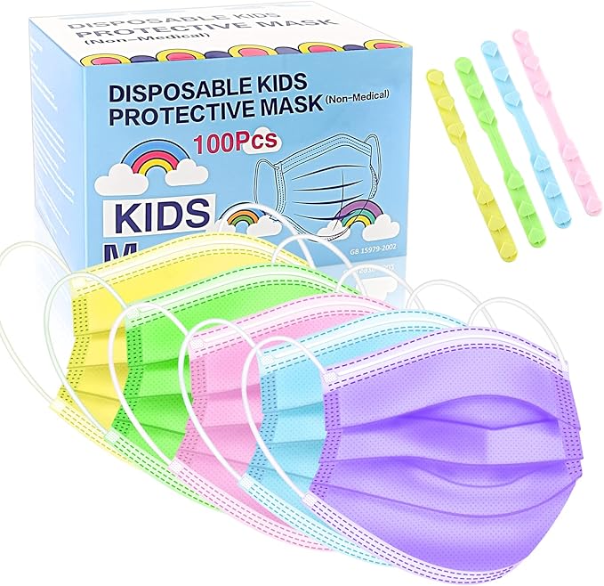 Rasav Kids Disposable Face Masks,3 Ply Kids Masks Disposable Breathable Colorful Cute Face Masks for Children, Girls & Boys
