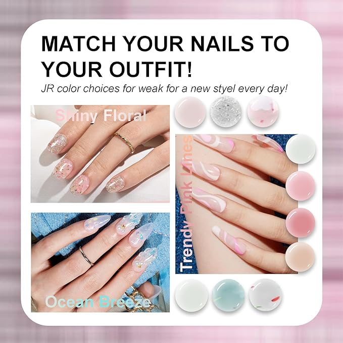 JR 35pcs 10ml Gel Nail Polish Jelly Series Red Pink Nude Gel Polish Set Base Top Matte Coat For Nail Salon Home Gifts for Women and Girls D Set