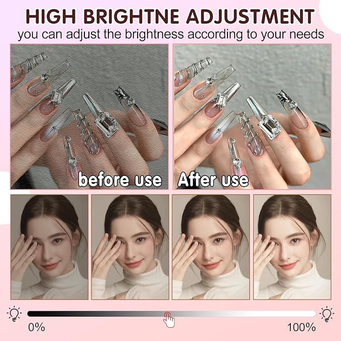 Half Moon Nail Desk Lamp, 45W LED Nail Tech Desk Light with Phone Holder, Half Moon Nail Light 3000-6000K Adjustable Brightness, Nail Table Arch Lamp, for Manicure Lash Eyelas (Gold), YY111