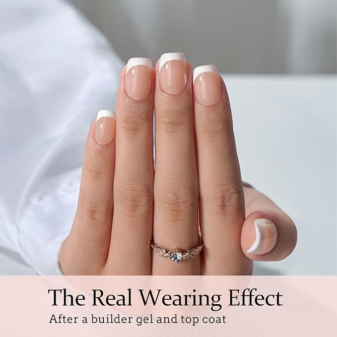 BTArtboxnails Gel Nail Kit - Square French Tip Press on Nails Extra Short Nude Fake Nails Set with Glue Soft Nail Extension Kit Glue Builder Gel and Top Coat with Lamp