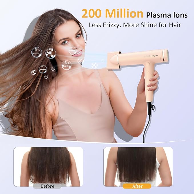 High Speed Plasma Ion Hair Dryer with Diffuser, Professional Blow Dryer 130000 RPM Brushless Motor for Fast Drying,1500W 3Temps/3Speeds Thermo-Control Lightweight Hairdryer for Women Home Travel Salon