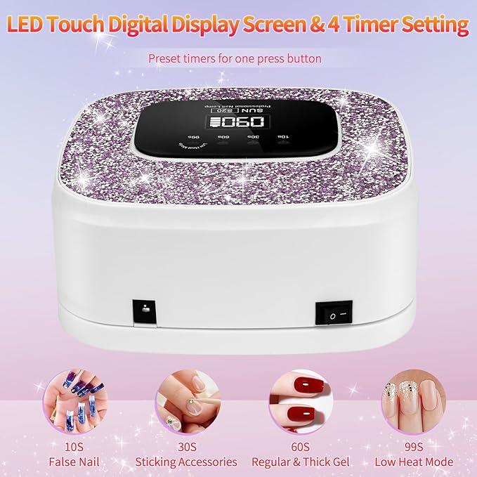 UV LED Nail Lamp Dryers Cordless 168W Diamond UV Light for Gel Nails Polish,Fast Curing Colored Poly Builder Gel Lamp with Sensor 4 Timer Touch Screen 36 LED,Professional Manicure Pedicure Art Tools