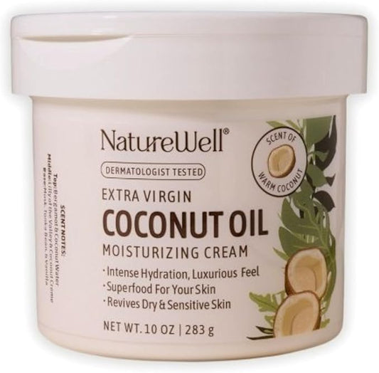 NATURE WELL Hydrate & Soften Coconut Oil Moisturizing Cream for Face, Body, & Hands, Non-Greasy, Intense Hydration & Luxurious Feel, Revives Dry & Sensitive Skin, 10 Oz