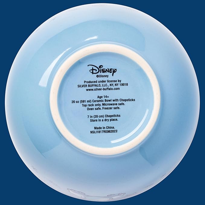 Silver Buffalo Disney Lilo and Stitch Hands Up Leaves and Flowers Ceramic Ramen Noodle Rice Bowl with Chopsticks and Spoon, Microwave Safe, 20 Ounces