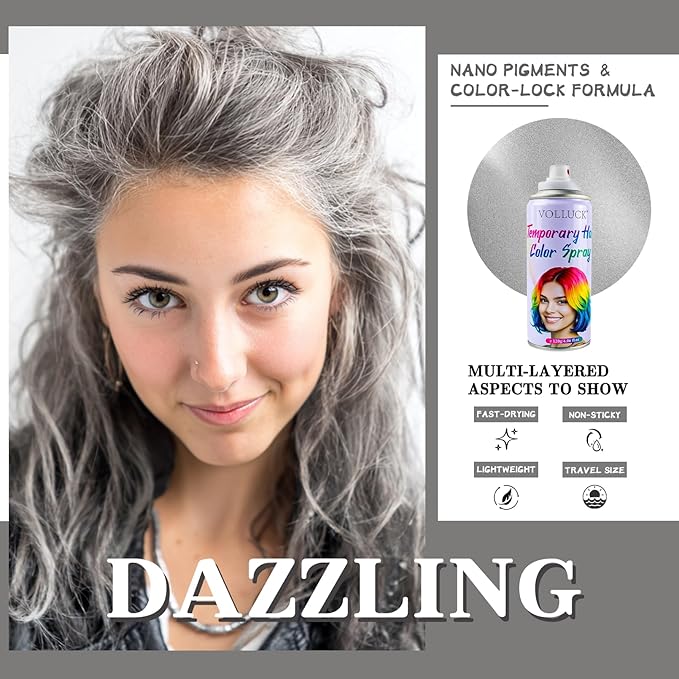 Hair Color Spray, Temporary Hair Dye for Women & Men, Vibrant Colors Hair Wax Gray Hair Cover for Party, Halloween, Cosplay (Silver, 120 ML)