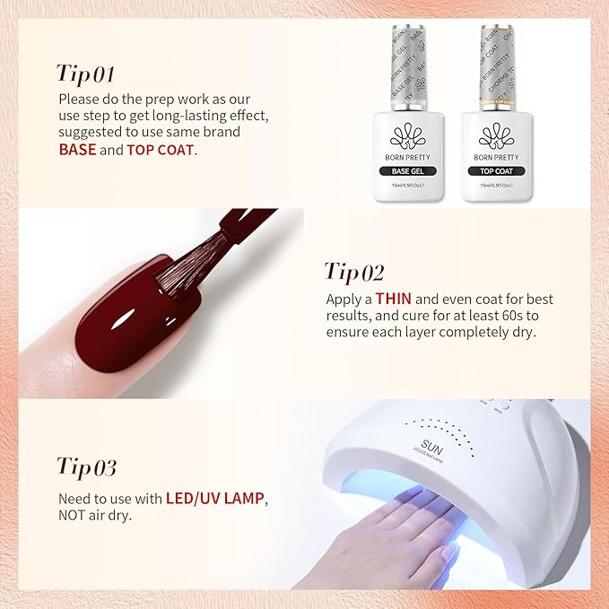 Born Pretty Red Burgundy Gel Nail Polish Dark Wine Red Color Nail Art Design Manicure DIY Salon Home 15ml