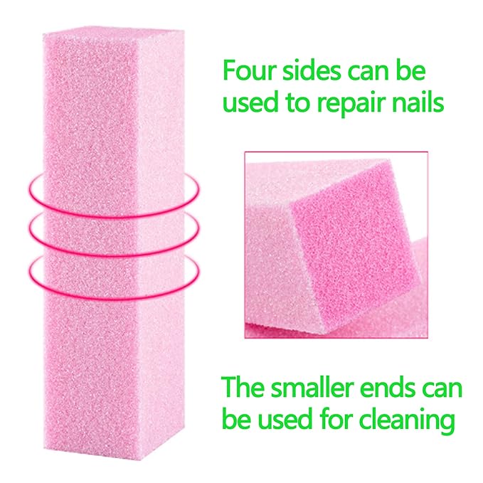 20 pcs Nail Buffer Blocks with 4 Sides, 120 Grit Professional Pedicure Manicure Buffer Kits (Pink)