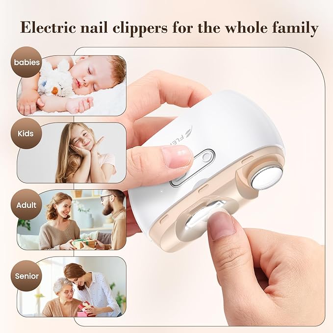 Electric Nail Clipper,2-in-1 Automatic Nail Clipper,Electric Nail Grinder,40DB Baby Nail Trimmer,LED Light Electric Nail Trimmer for Baby,Kids,Adults,Seniors,Manicure Set,Baby Nail Kit Portable White