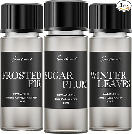Scentiment Diffuser Oil - Top 3 Winter Collection Scent Samples | Aromatherapy Home Fragrance | Luxurious Scent with Notes of Cinnamon Vanilla, Balsam Fir, Winter Warmth (20ml)