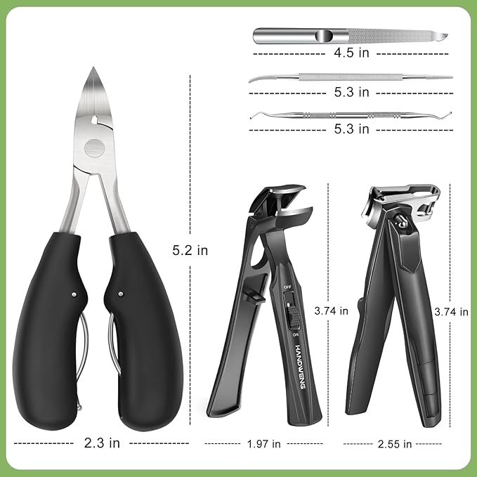 Toenail Clippers for Seniors Thick Toenails, Angled Head Large Toe Nail Clippers for Thick Nails for Men, Heavy Duty Ingrown Toenail Clippers with Wide Jaw, 360° Rotating Nail Clipper with Long Hande
