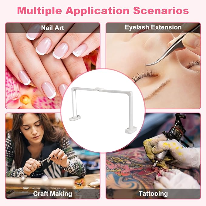 34in Half Moon Light for Nail Desk, Foldable LED Lamp with Phone Holder, Nail Art, Tattooing, Craft Making, Stepless Dimming, 3000-6000K Color Temperature Adjustment, 456 Light Beads, White
