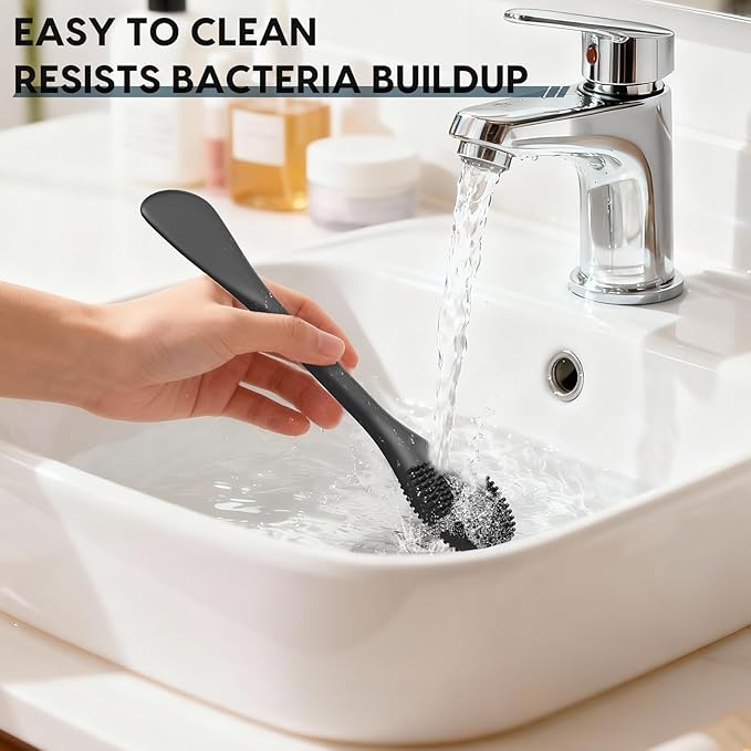 Silicone Facial Cleansing Brush - 2PC Double Ended Exfoliator for Deep Pore Cleaning, Blackhead Removal & Makeup Application - Soft, Hygienic & Waterproof Face Scrubber Massager（Black+Gray）