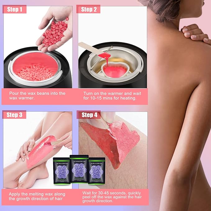 Wax Beads for Hair Removal 10.5oz (300g), Auperwel Hard Wax Beads Beans for Sensitive Skin Brazilian Waxing, Face, Bikini, Eyebrow, Legs, Painless for Women Men, 3 packs Kit with 10 Sticks