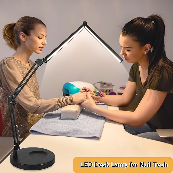 Toolour Desk Lamps for Nail Tech,24W Large Dual Architect Lamp with Remote Control,5 Colors Stepless Dimming Sleep Mode & Memory Function Workbench LED Halfmoon Light for Beauty Salon Home Office