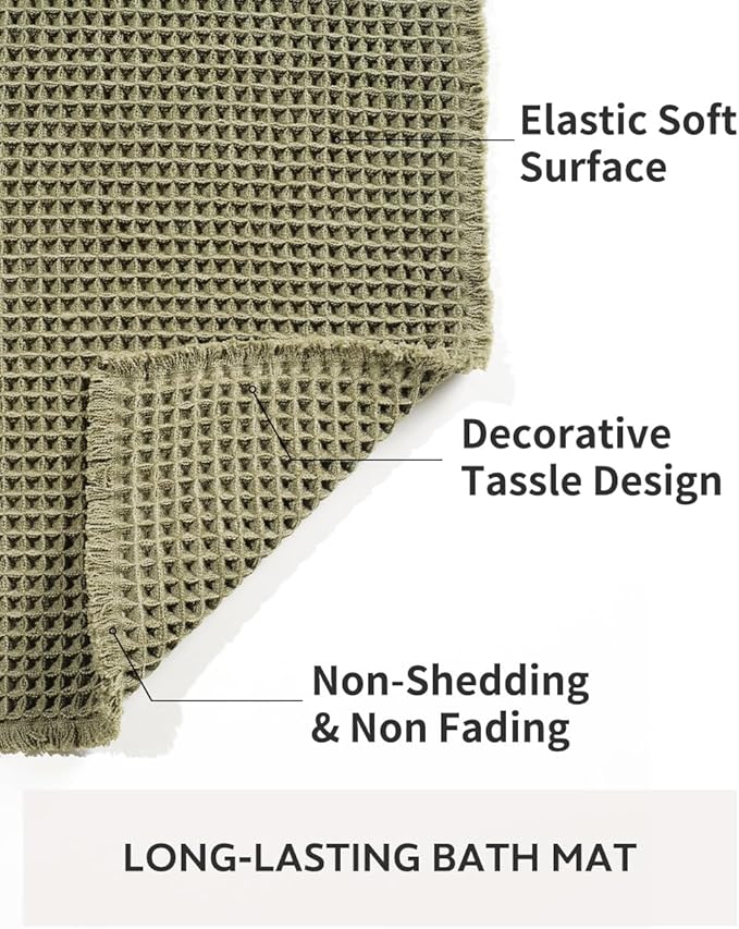 tchdio Waffle Bath Mat-Runner Rug, Super Absorbent Non Slip Bath Mats for Bathroom Machine Washable Long Rugs with Tassels, Bath Rugs for Bathroom Floor Beside Tub, 2' x 4'(24" x 48")