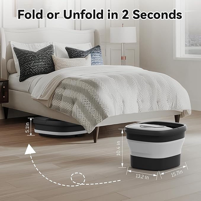 Collapsible Foot Spa with Heat and Remote, Heated Foot Bath Massager with Timer, and 24 Motorized Shiatsu Massage Balls, Foot Soaking Tub Supports Hot/Cold Water Soaking