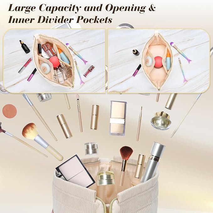 Makeup Bag for Girls Gift, Personalized Christmas Gifts Initial Women Makeup Bag for Travel, Double Layer Cosmetic Bag with Brush Organizer Preppy Make up Bag for Teen Girl Trendy - P