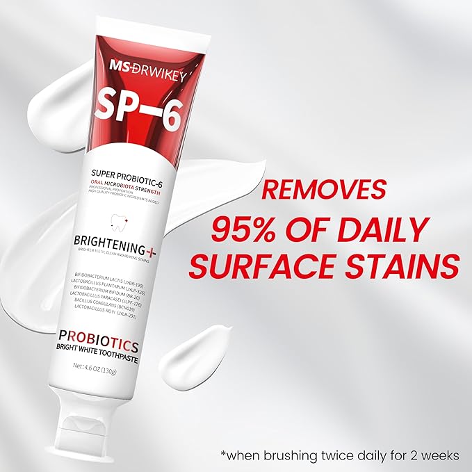 SP-6 Probiotic Whitening Toothpaste - Enhanced Formula with 6 Probiotics for Teeth Whitening and Gum Health - Enamel-Safe, Fluoride-Free, Fresh Mint Flavor, 4.6oz (2)