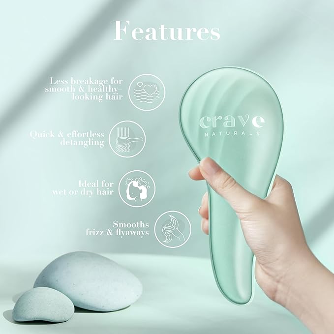 Crave Naturals Detangling Hair Brush Large Turquoise – Glide Thru Hair Detangler Brush for Women, Kids & Toddlers – Gentle Scalp Care, No-Pain Tangle-Free Hairbrush for All Hair Types