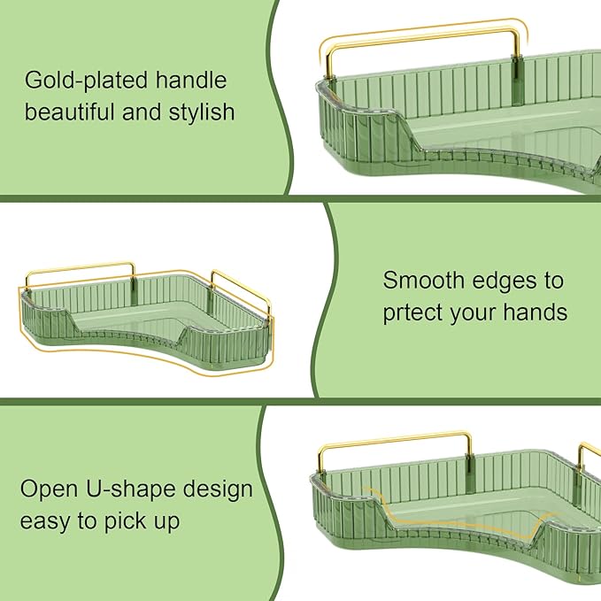 GTI 3-Tier Corner Bathroom Counter Organizer, Large Capacity Makeup Organizer Countertop, Perfume Cosmetics Skincare Vanity Organizers, Exquisite Countertop Storage for Women (Green)