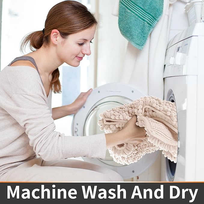 Yimobra Toilet Rug U Shaped Washable 24x20 Inch - Ultra Soft Absorbent Chenille Bath Rugs for Toilet, Quick Dry & Machine Washable, Non Slip Contour Bathroom Mat, Pinkish Beige