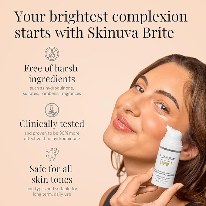 Skinuva® Brite Dark Spot Treatment – Tone-Enhancing Cream Formulated with Growth Factors, Vitamin C, and Niacinamide For All Skin Types (30ml - 2 pack)