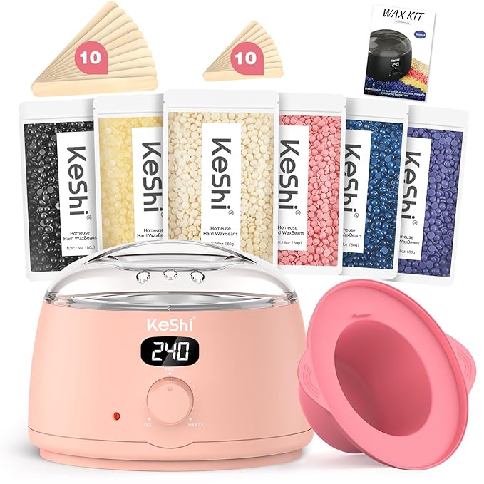 KeShi Waxing Kit for Women and Men, Digital Wax Warmer with 6 Bags Hard Wax Beads, at-Home Hair Removal Wax Kit for Full Body, Face, Eyebrow, Bikini, Legs, Brazilian & Sensitive Skin(Blush Dream)
