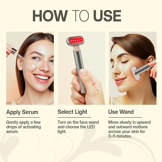 7 in 1 LED Light Wand for Face, Neck & Eye – Silver with Activating Serum | Multifunctional Skincare Tool for Home Use