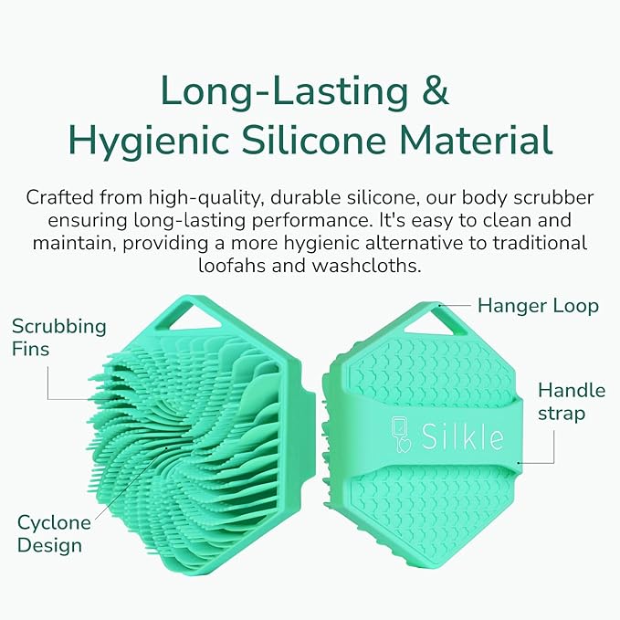 Silicone Body Scrubber - Exfoliating Bath Brush and Skin Cleanser - Shower Sponge for Gentle Body Scrub and Wash - Silicone Scrubbing Care Tool for a Refreshed and Renewed You - Green