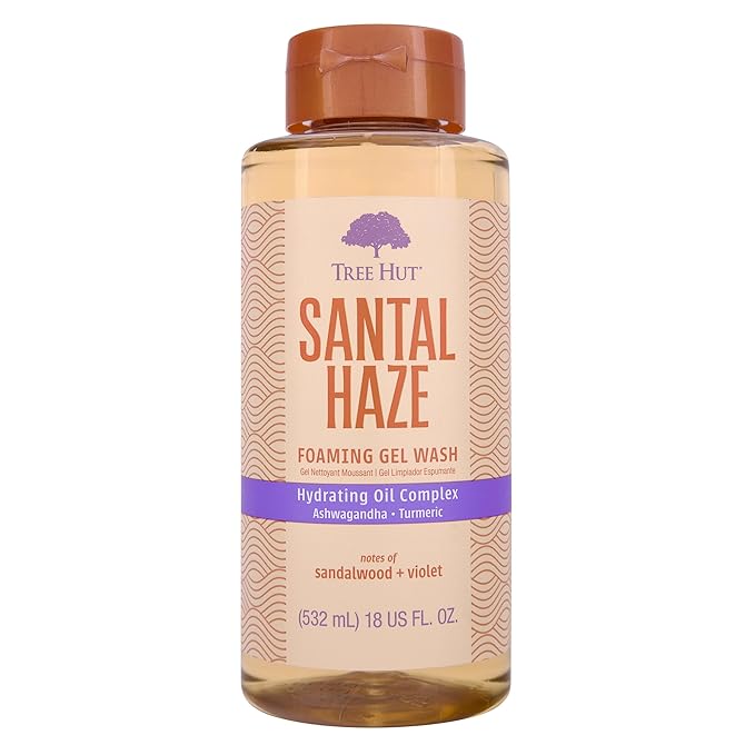 Tree Hut Santal Haze Foaming Gel Wash, Hydrating & Moisturizing Body Wash with Shea Butter & Nourishing Essential Oils, Daily Cleanser for Soft Smooth Skin, 18 fl oz