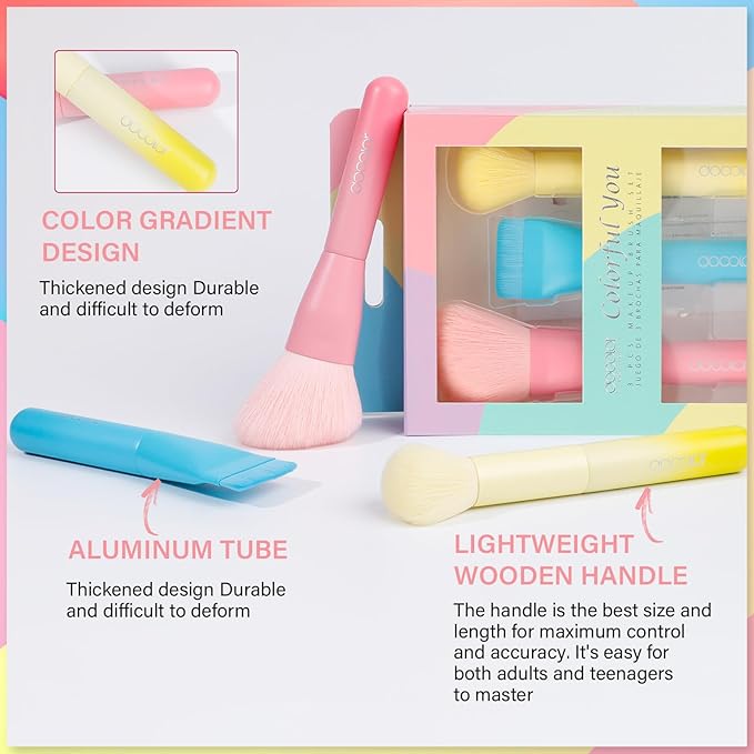 docolor Makeup Brushes 3PCS Foundation Powder Blush Brush Premium Face Makeup Brush For Applying & Blending powder, foundation, bronzer & blush with Liquid, Cream & Powder Cosmetic Vegan Cruelty-Free