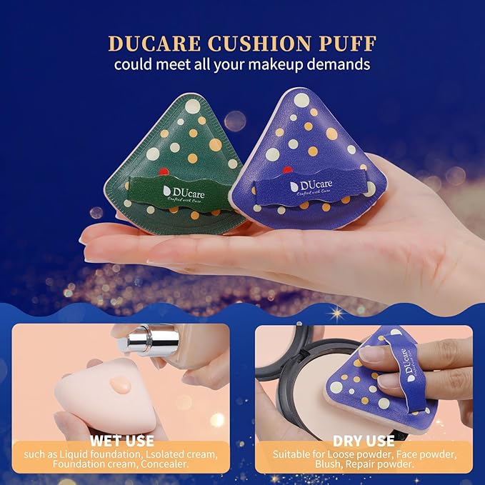 DUcare Christmas Gift Set 8Pcs,With 6pcs Makeup Brush Set 2pcs Makeup Puffs Kabuki Foundation Blending Face Powder Blush Concealers Eye Shadows Brushes