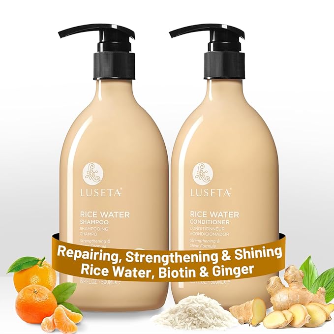 Luseta Rice Water Shampoo and conditioner Set Strengthening & Nourishing Revitalizes Shine for All Hair Types Hydrating & Frizz Control for Women and Men 16.9oz*2