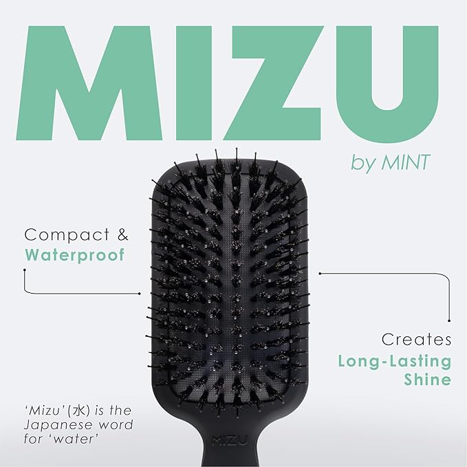 MINT Mizu Waterproof Boar Bristle Hair Brush for Women | Create Long-Lasting Shine | Premium Anti Breakage Detangling Paddle Wet Brush for Healthy Scalp & Hair Growth | Travel Hairbrush for Women
