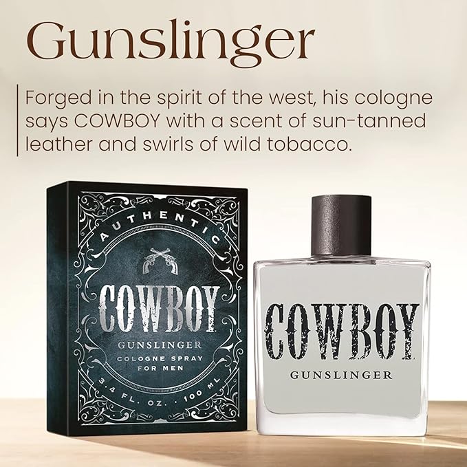 Cowboy Gunslinger Men’s Cologne by Tru Western, 3.4oz, Warm, Fresh Bergamot, Huckleberry & Sage Scent, Bold Masculine Fragrance with Leather & Tobacco, Long Lasting