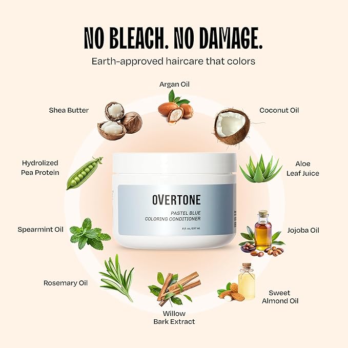 Overtone Semi Permanent Hair Color Conditioner, Glacier Mist, 8 oz, Nourishing, Damage-Free, Color Depositing Mask for All Hair Types with Shea Butter & Coconut Oil, Vegan & Cruelty-Free