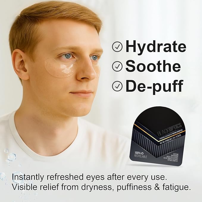 Black Optics Hydrogel Eye Patches 28 Pairs, 5-Min Revitalizing Eye Masks with Caffeine Peptides Black Truffle, Reduce Puffy Eyes Dark Circles & Wrinkles, Luxury Spa Gifts for Men & Women