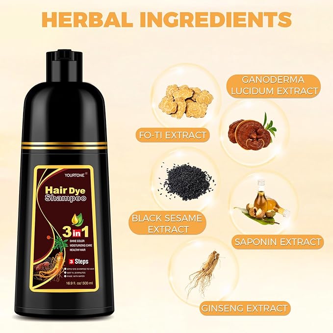 Dark Brown Hair Dye Shampoo 3 in 1 for Gray Hair Coverage, Hair Color Shampoo for Women Men, Herbal Ingredients Champu Para Pintar el Cabello (16.9 Oz)